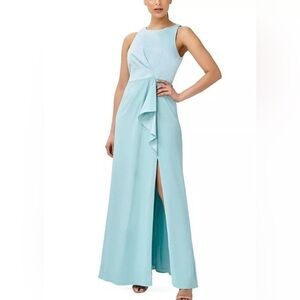 Adrianna Papell Womens Blue Halter Ruffled Formal Evening Dress Gown NWT…